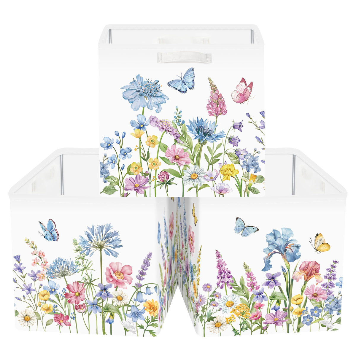 Clastyle 11.8 Flower Storage Basket Set of 3 for Kid Women Toy Clothes Bin