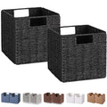Vagusicc Wicker Basket, Set of 2 Woven Storage Baskets for Shelves, Foldable Cube Storage Basket Bins with Handles, 9 inch Small