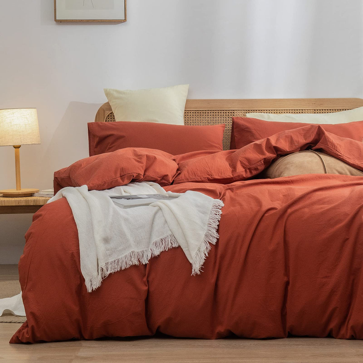 Bestouch Duvet Cover Set 100% Washed Cotton Linen Feel Super Soft Comfortable Chic Lightweight 3 Pcs Home Bedding Set Solid Burn