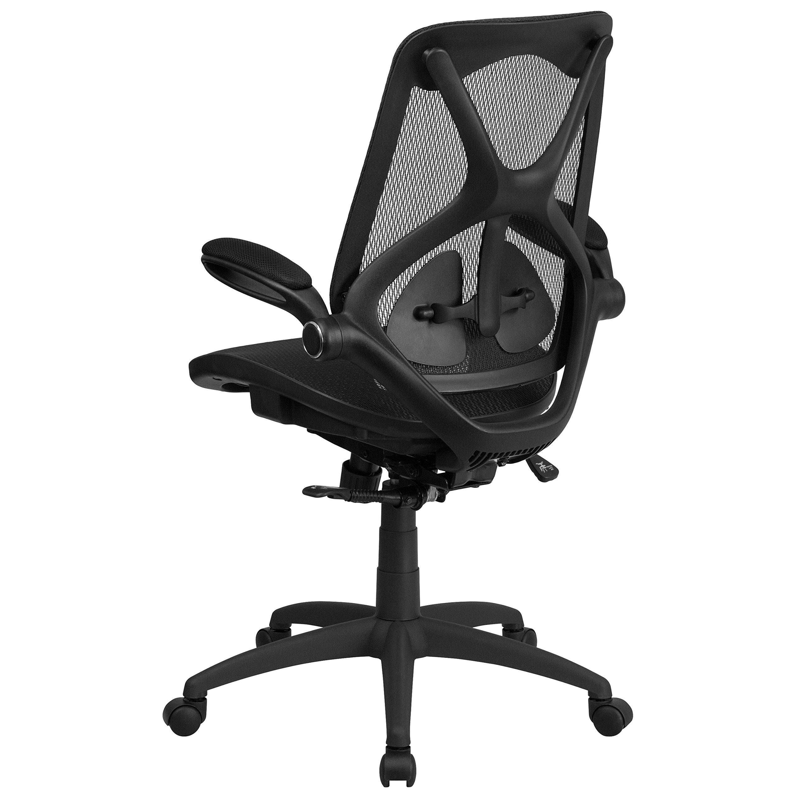 Flash Furniture Kimble High Back Transparent Black Mesh Executive Ergonomic Office Chair with Adjustable Lumbar, 2-Paddle Control & Flip-Up Arms
