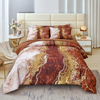 Perfemet 6 Pcs Marble Comforter Set Queen Coffee Brown Watercolor Marble Printed Quilt Complete Set Luxury Retro Artwork Style B