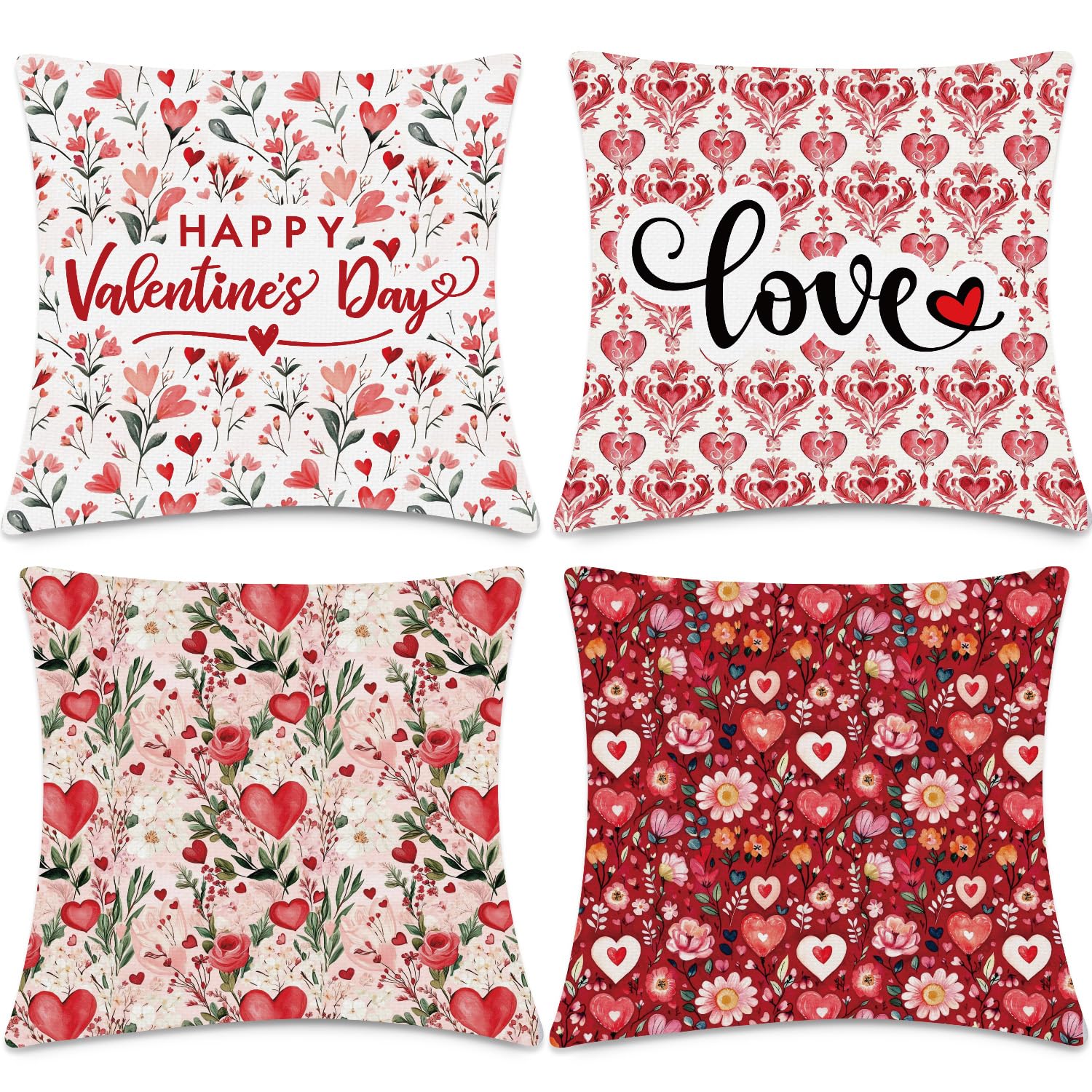 InIsaJace Valentine Throw Pillow Covers 18x18, 4PCS Valentines Day Pillow Covers Decorations, Aesthetic Hearts and Flower Valent