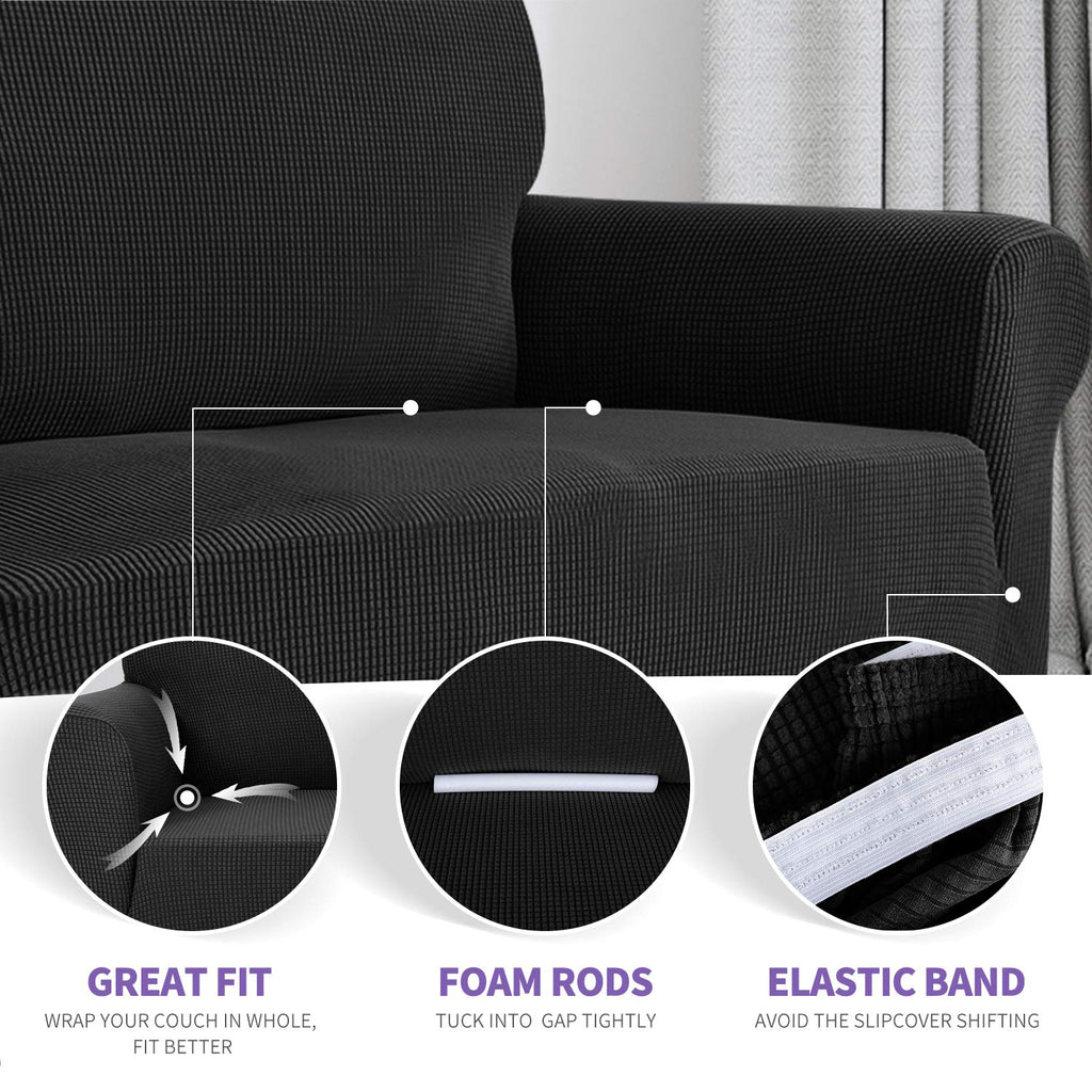 Znsayotx Stretch Oversized Couch Cover Universal Sofa Covers For Living Room Dogs Pet Furniture Protector Spandex Extra Large Sofa Slipcovers With Anti Slip Foam Sticks (Black, Xl Sofa)