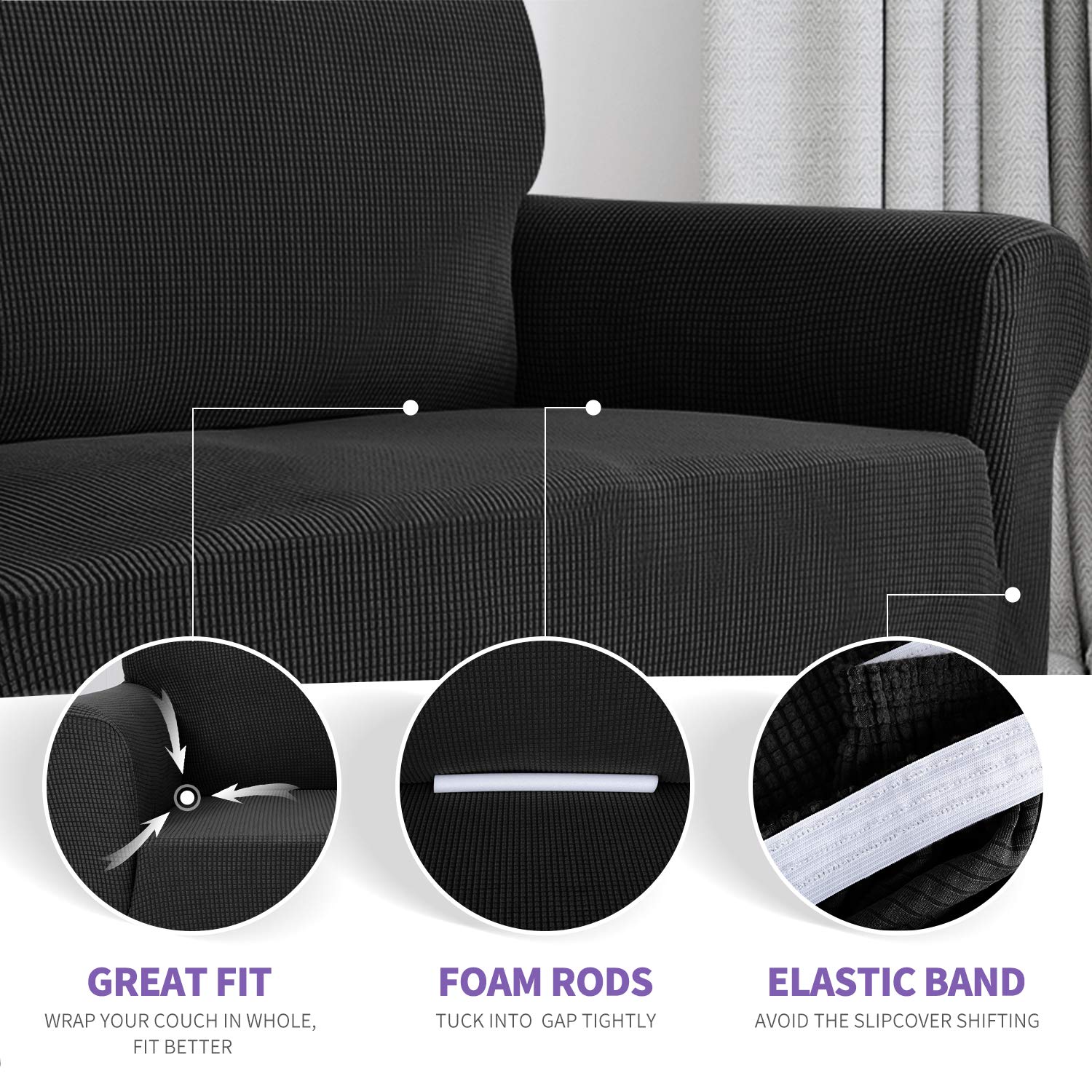Znsayotx Stretch Oversized Couch Cover Universal Sofa Covers For Living Room Dogs Pet Furniture Protector Spandex Extra Large Sofa Slipcovers With Anti Slip Foam Sticks (Black, Xl Sofa)