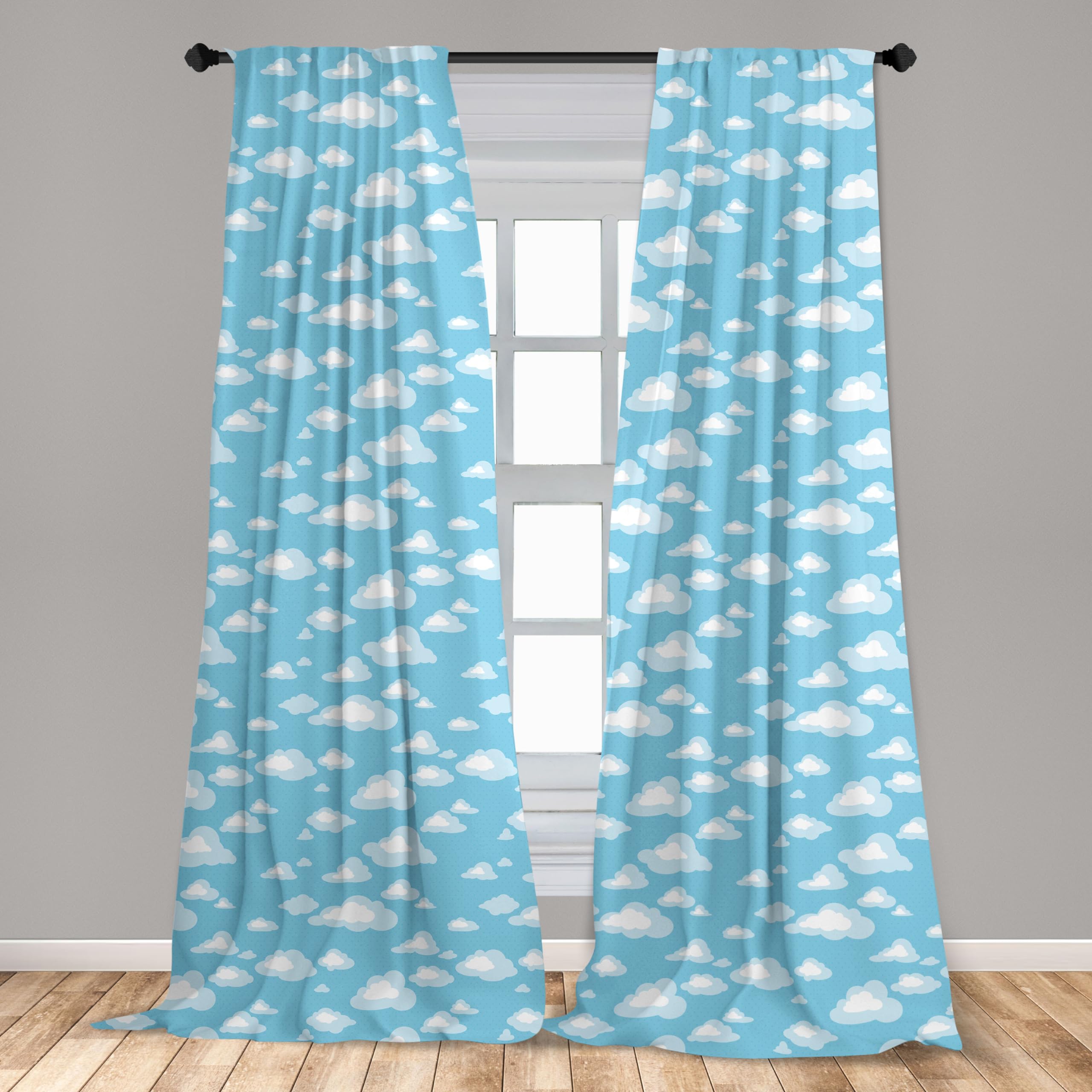 Ambesonne Cartoon Sky Curtains, Fluffy Clouds Pattern Window Treatments, Microfiber, Baby Blue, 56" x 63"