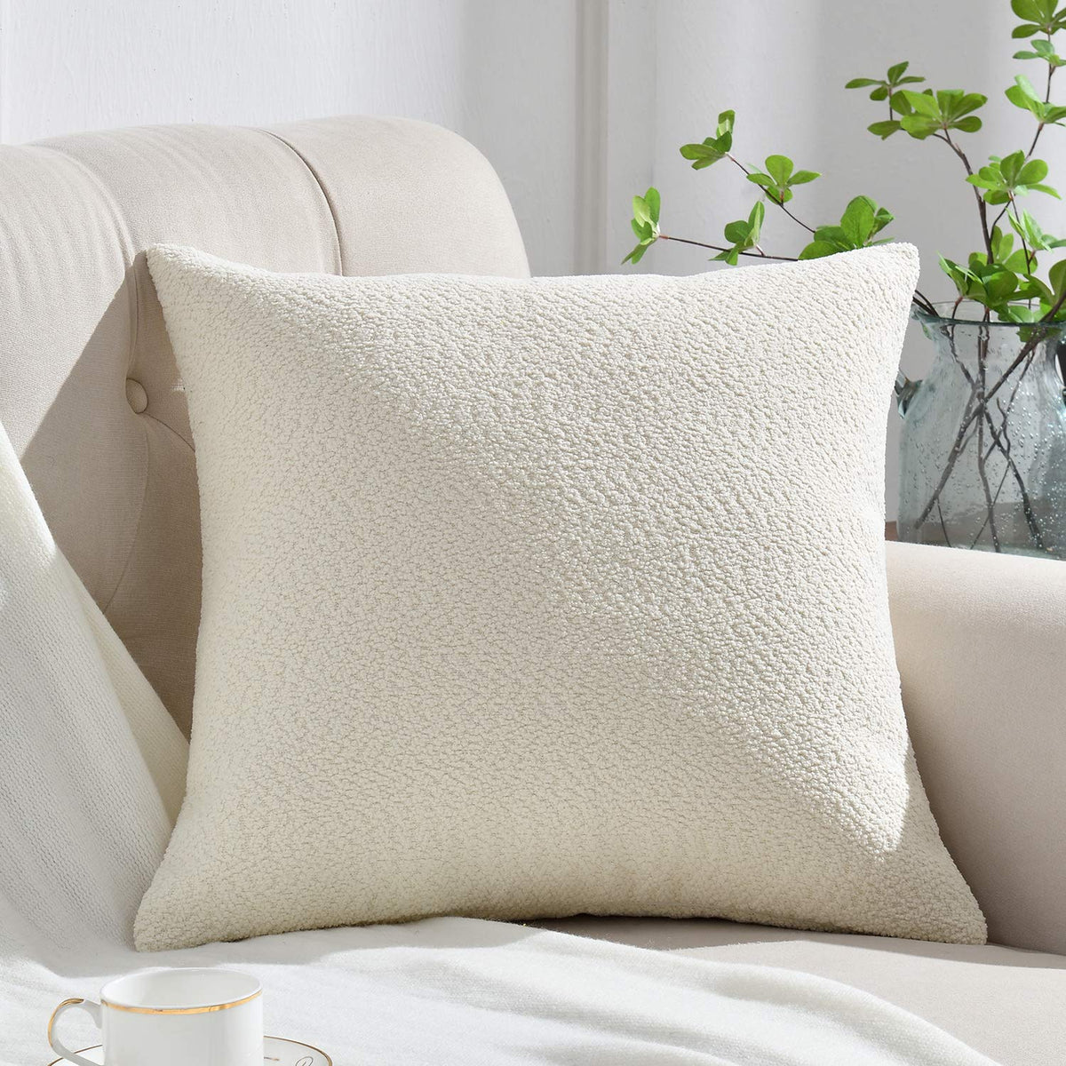 Rythome Pack Of 1 Cozy Boucle-Like Textured Throw Pillow Cover For Couch And Bed - 24'X24', Ivory