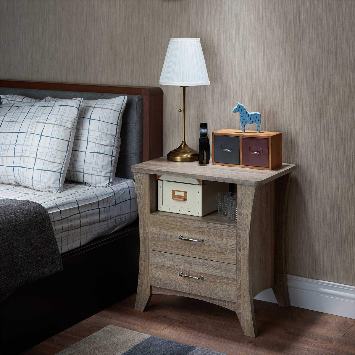 HomeRoots Furniture Nightstands and Bedside Table, Multicolor