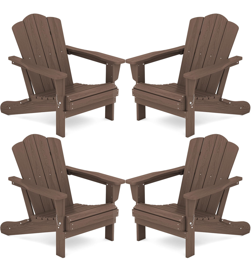 Kingyes Folding Adirondack Chair Set Of 4, Hdpe All-Weather Folding Adirondack Chair, Brown