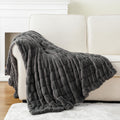 Battilo Home Luxurious Faux Fur Blanket For Bed, Double Side Ruched Faux Rabbit Fur Blanket Soft Throw Blankets For Couch, Cozy