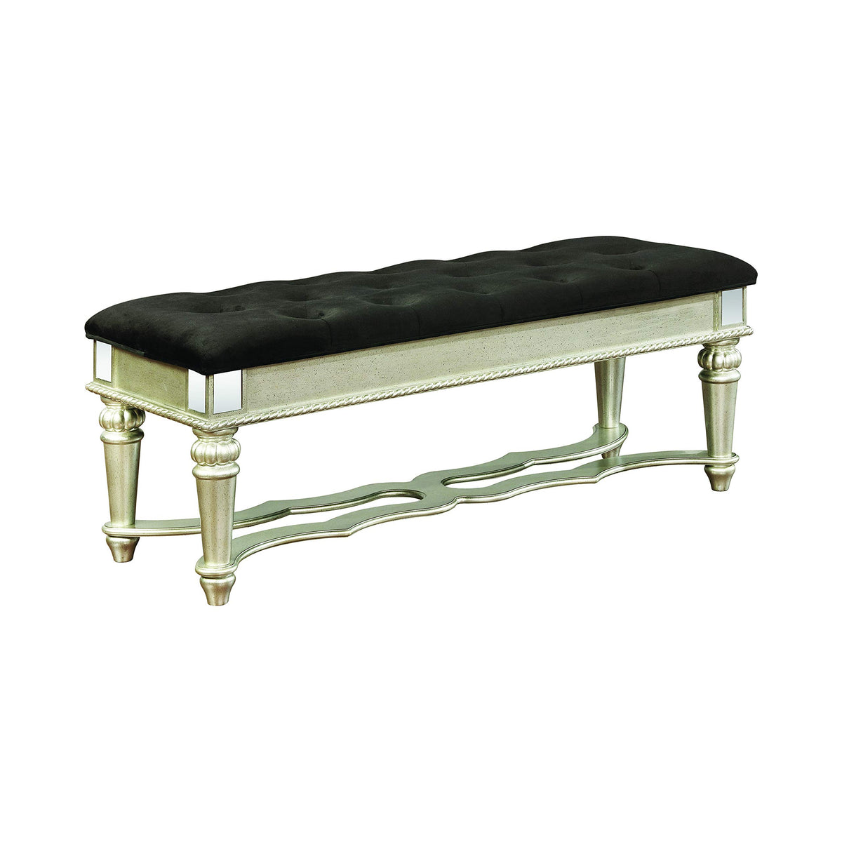 Coaster Furniture Heidi Upholstered Metallic Platinum and Black Bench 222736