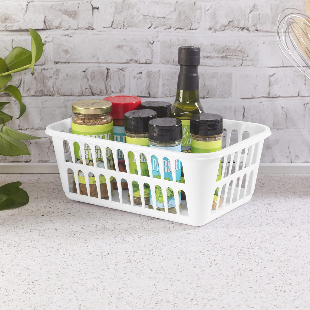 Sterilite Storage Basket, Plastic Basket To Organize Closets, Shelves Or Countertops In The Kitchen Or Bathroom, White, 48-Pack