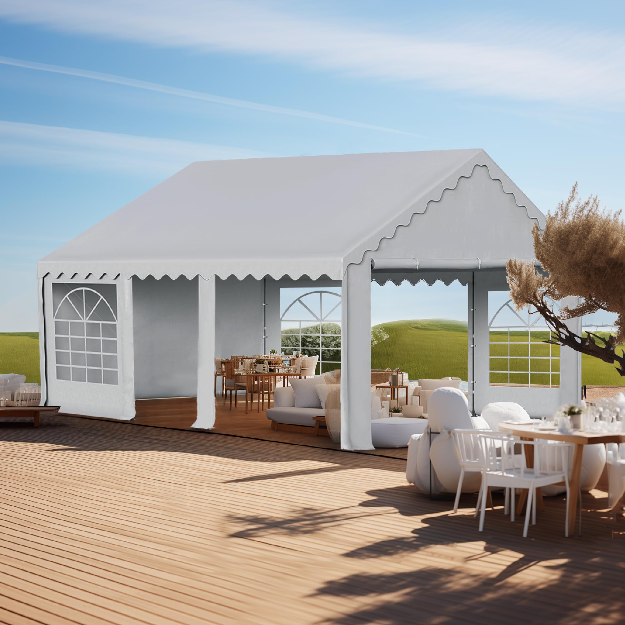 Phi Villa 20'X16' Outdoor Heavy Duty Party Tent Large Commercial Canopy Wedding Event Shelter With Removable Sidewalls & 3 Storage Bags For Patio Outdoor Garden Events, White