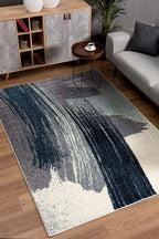 HomeRoots White Blue 100% Twisted Polyester 4â€ x 6â€ White and Blue Abstract Strokes Area Rug
