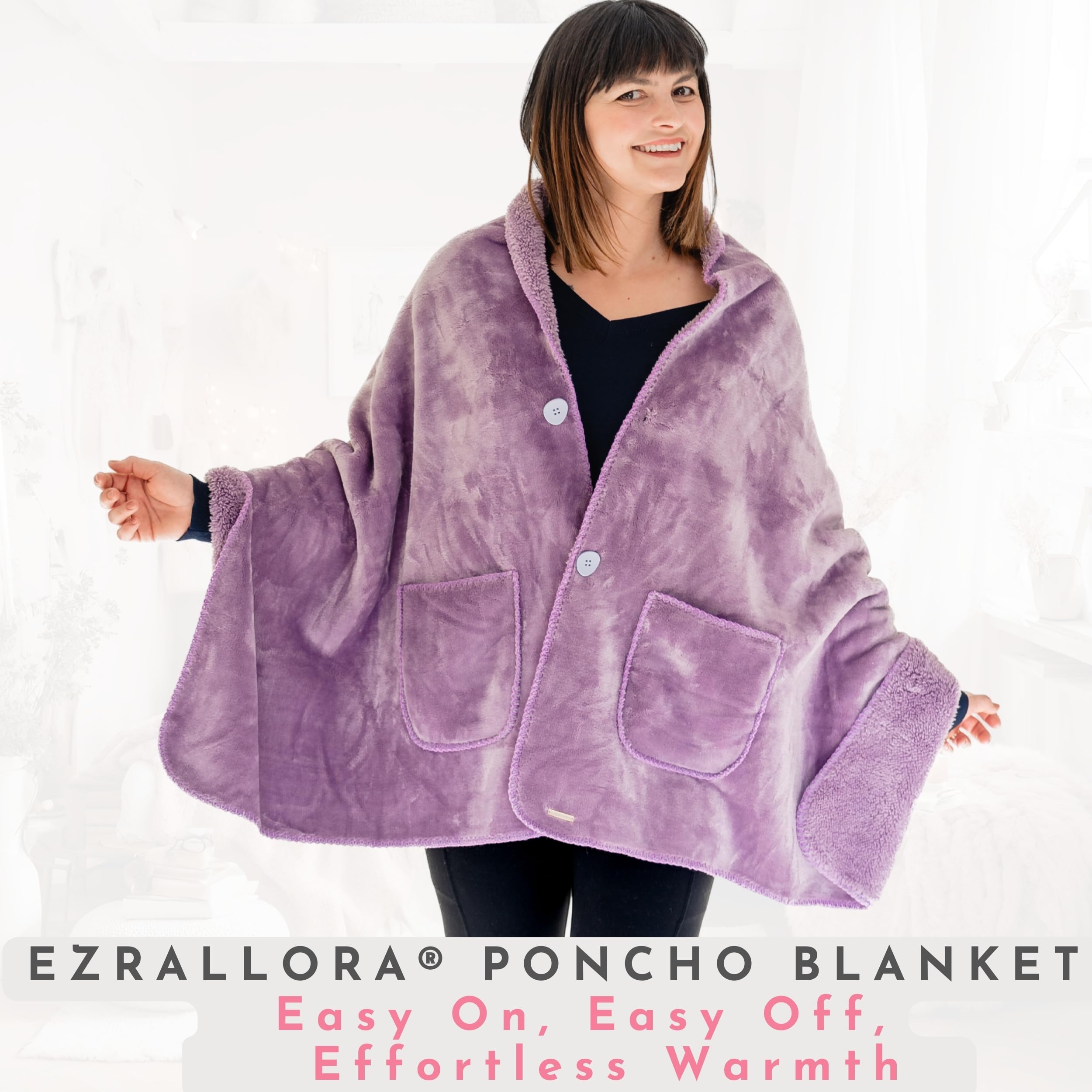 Ezrallora Premium Double Layer Wearable Blanket For Women -No Sleeves- Shawl Wrap With Pockets- Mothers Day Gifts - Grandma Gift