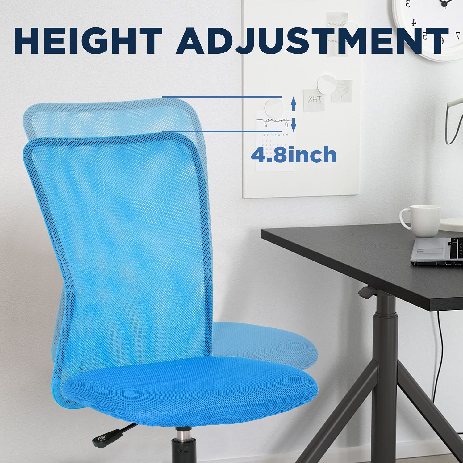 Home Office Chair Mid Back Mesh Desk Chair Armless Computer Chair Ergonomic Task Rolling Swivel Chair Back Support Adjustable Modern Chair With Lumbar Support (Blue)