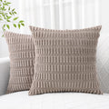 Decoruhome Khaki Decorative Throw Pillow Covers 20X20 Set Of 2, Soft Corduroy Striped Square Pillow Covers For Couch Living Room Bed Sofa