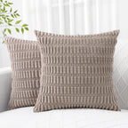 Decoruhome Khaki Decorative Throw Pillow Covers 20X20 Set Of 2, Soft Corduroy Striped Square Pillow Covers For Couch Living Room Bed Sofa