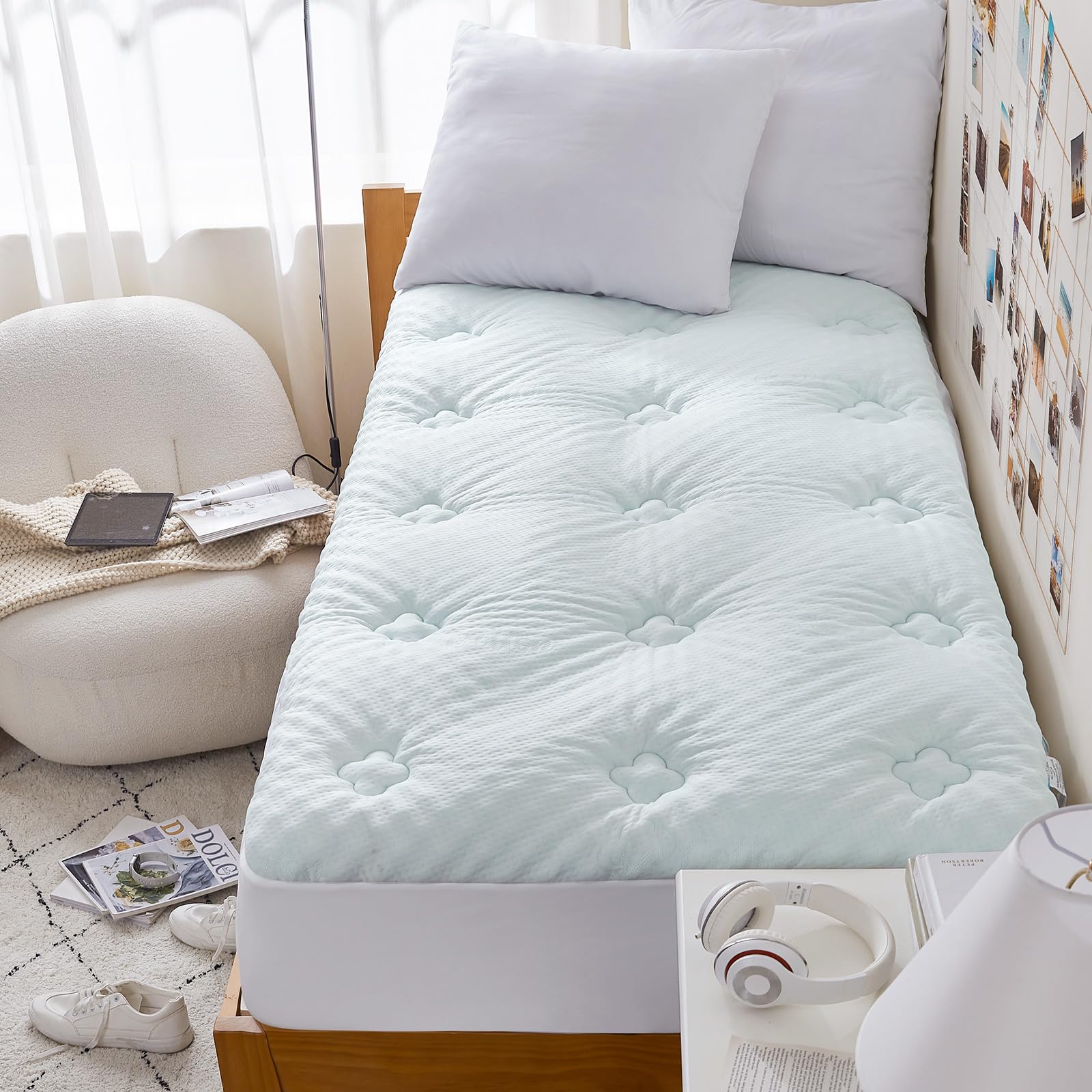 Hansleep Memory Foam Mattress Pad Twin, Cooling Twin Size Mattress Topper With Deep Pocket, Breathable Simple Bed Mattress Cover