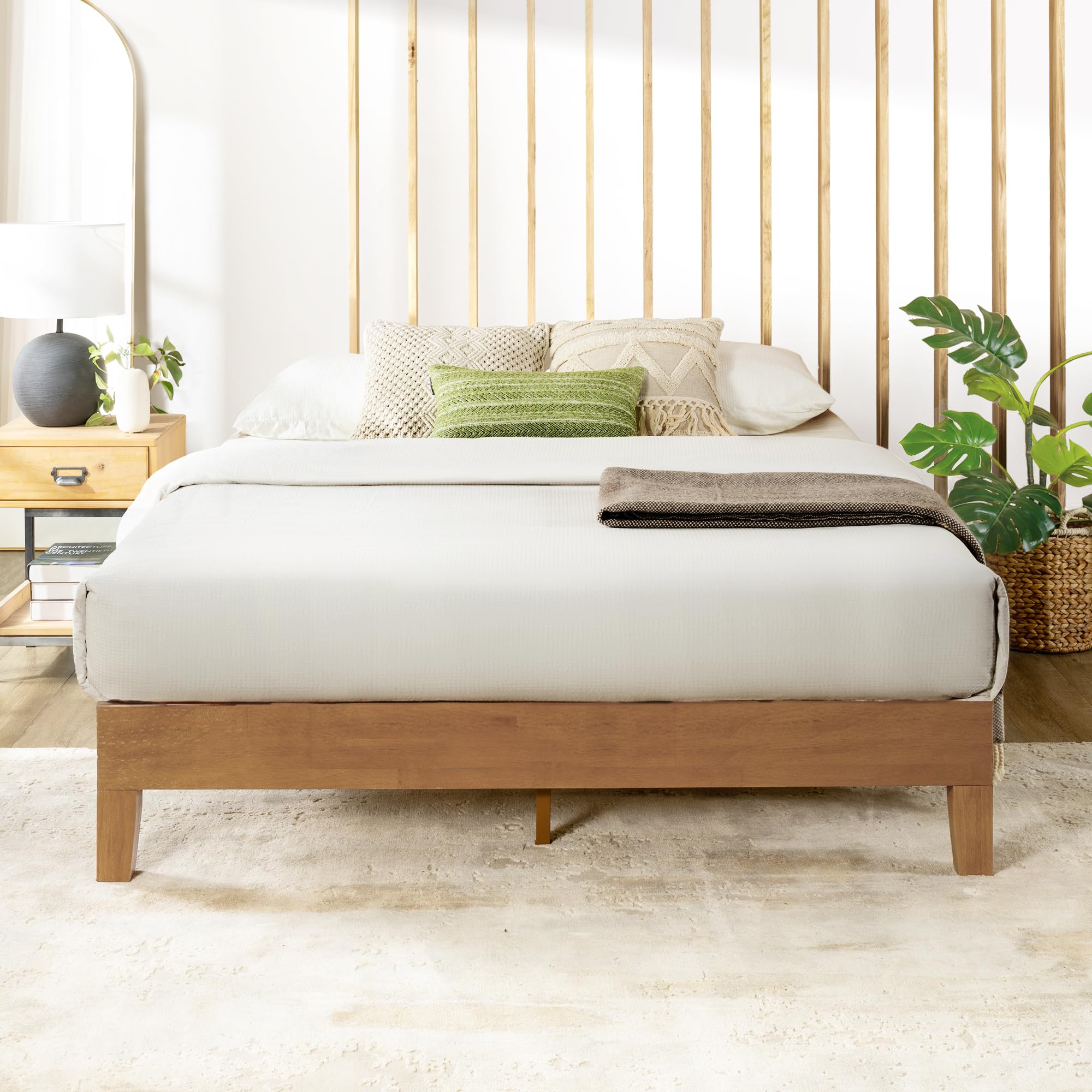Mellow Naturalista Grand - 12 Inch Solid Wood Platform Bed With Wooden Slats - No Box Spring Needed - Queen (Natural Pine)