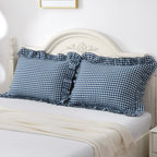 Navy Blue/White Plaid Pillow Shams Standard Size Set Of 2,Shabby Checkered Ruffle Pillow Cover Washed Cotton Pillowcases 20''X26