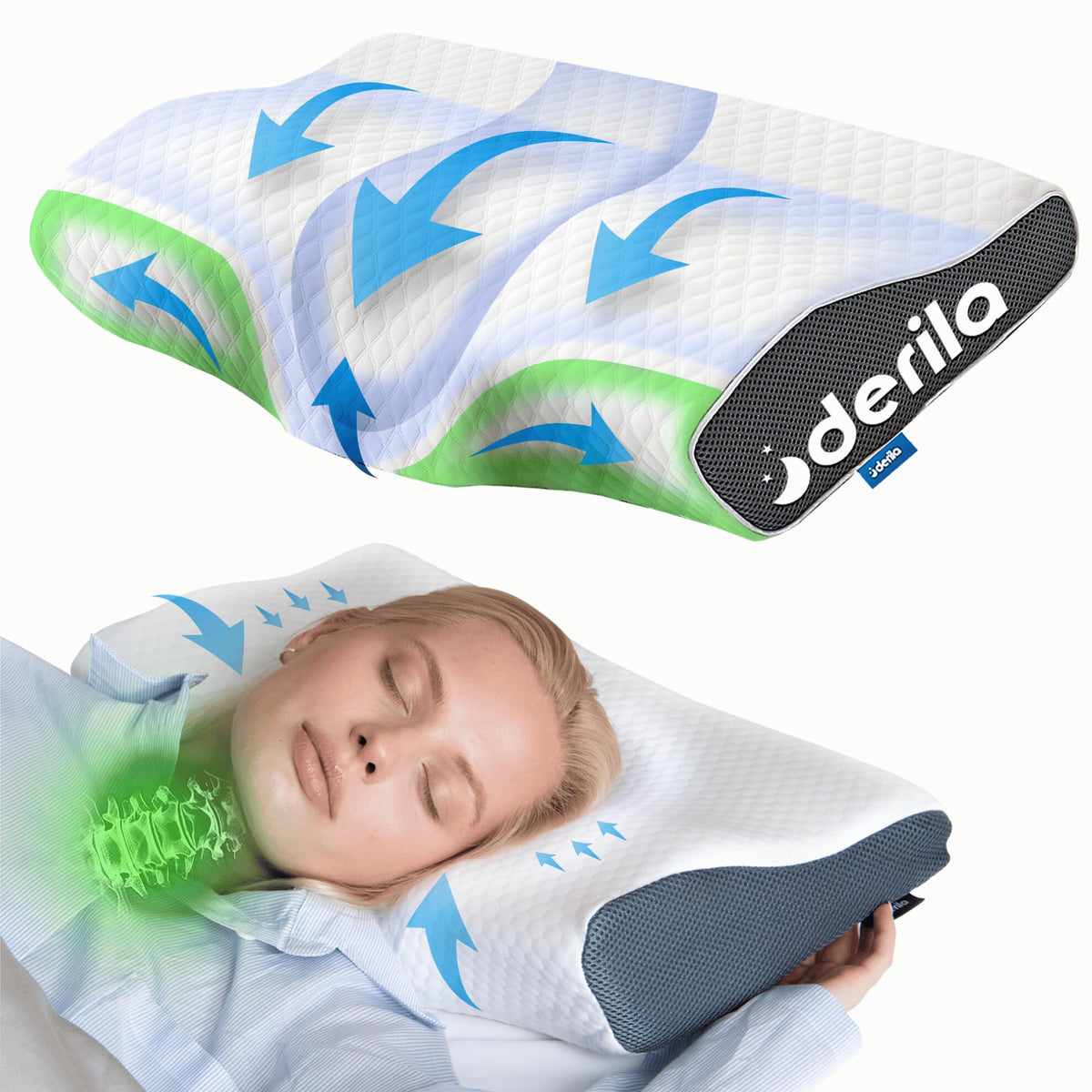 Derila King Size Cervical Pillow For Sleeping - Support Pillow For Side, Back, Stomach Sleepers - Contour Best Bed Pillows For S