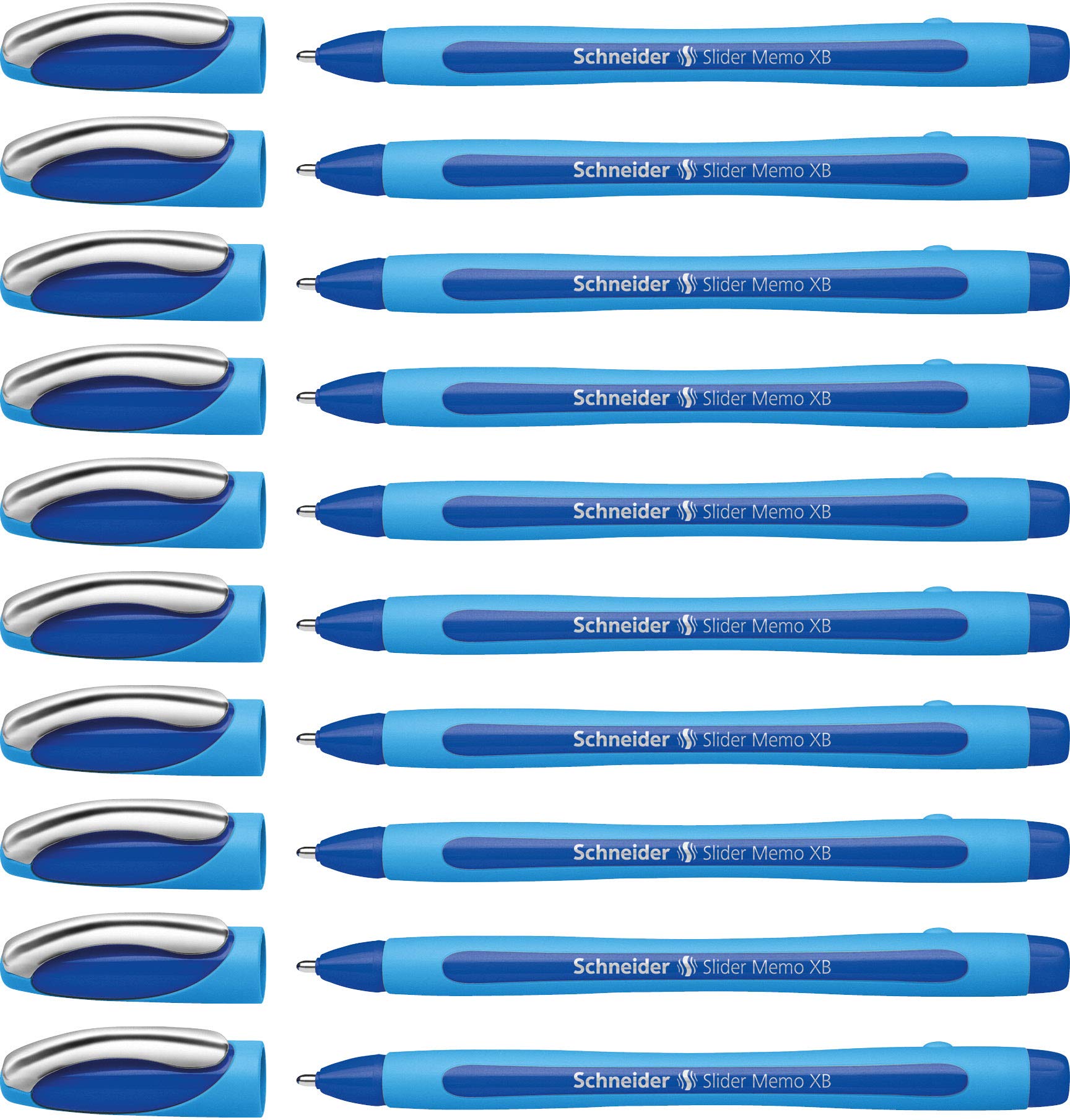 Schneider Slider Memo Xb (Extra Broad) Ballpoint Pen, 1.4 Mm, Light Blue Barrel, Blue Ink, Box Of 10 Pens (150203)