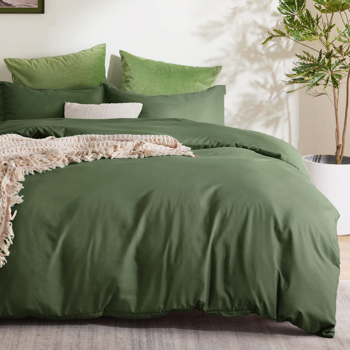 Bedsure Olive Green Duvet Cover Oversized King Size - Soft Double Brushed Duvet Cover For Kids With Zipper Closure, 3 Pieces, In