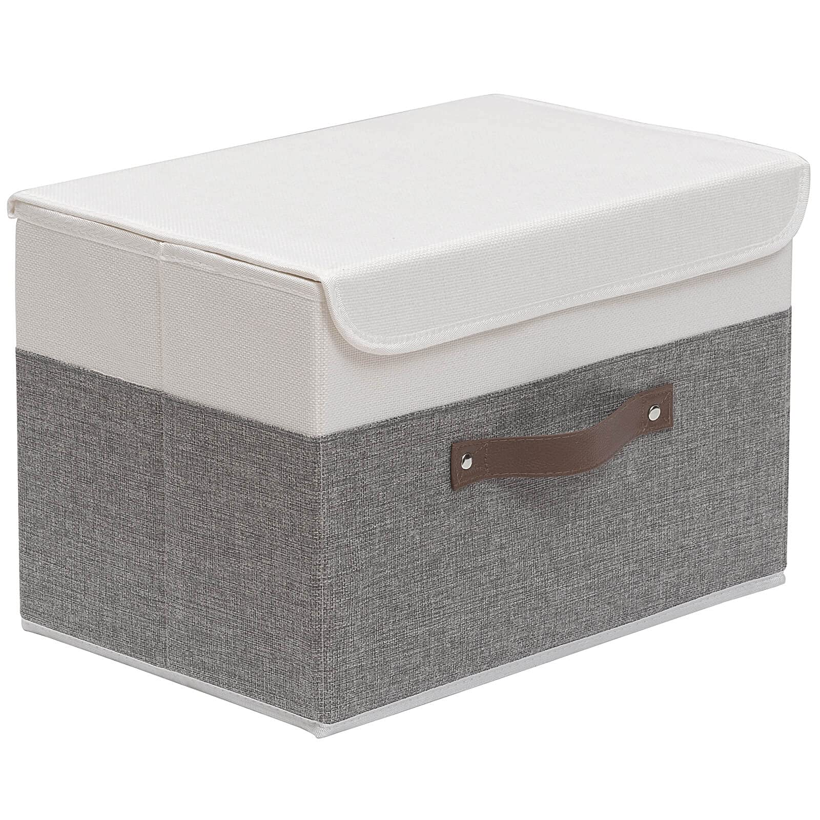 OUTBROS Collapsible Storage Cubes with Lid, Linen Fabric Wardrobe Baskets, Large Box For Towels, Clothes, 15 x 9.8 x 9.8 inch (W