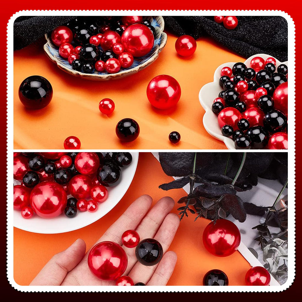 Black Red Floating Pearls | 150Pcs Black Red Pearls Bead For Centerpieces Vases | 8/14/20 Mm Black Red Floating Beads | Black Re