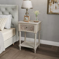 COSIEST Vintage Nightstand, MDF 2-Tier Bedside Table, Wood Accent End Table with Storage Drawer and Open Display Shelf for Bedro