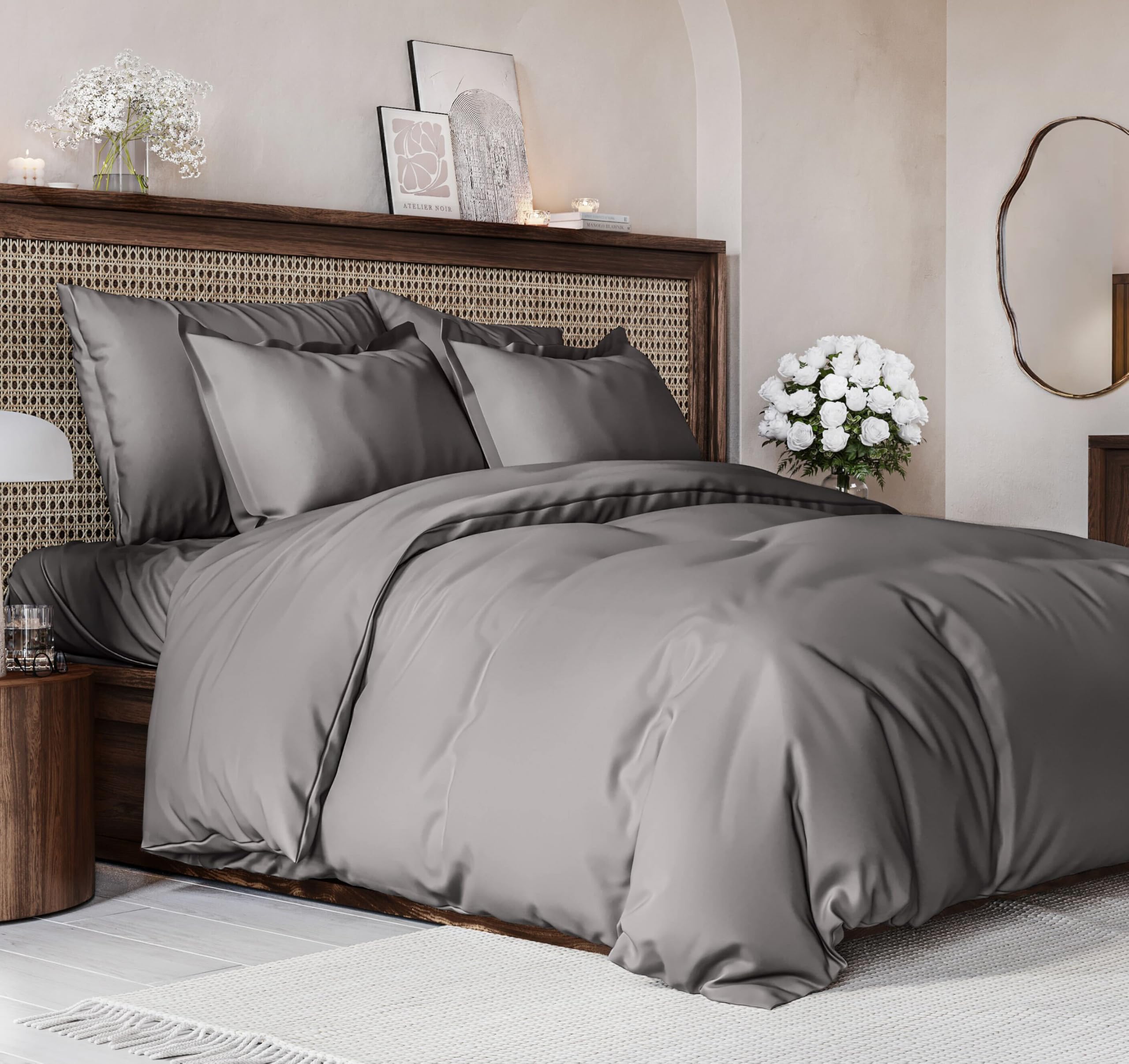 Duvet Cover Full Size Set - Extra Soft Full Size Duvet Cover 80 X 90 With 2 Pillow Shams - Hotel Luxury, Easy Care And Fade Free W/ Zipper Closures & Ties - Comfy Breathable Bedding Set (Dark Grey)