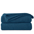 Longhui Bedding Blue Knitted Throw Blanket For Couch - Soft, Cozy Machine Washable 100% Cotton Sofa Knit Blankets, Heavy 3.0Lb W