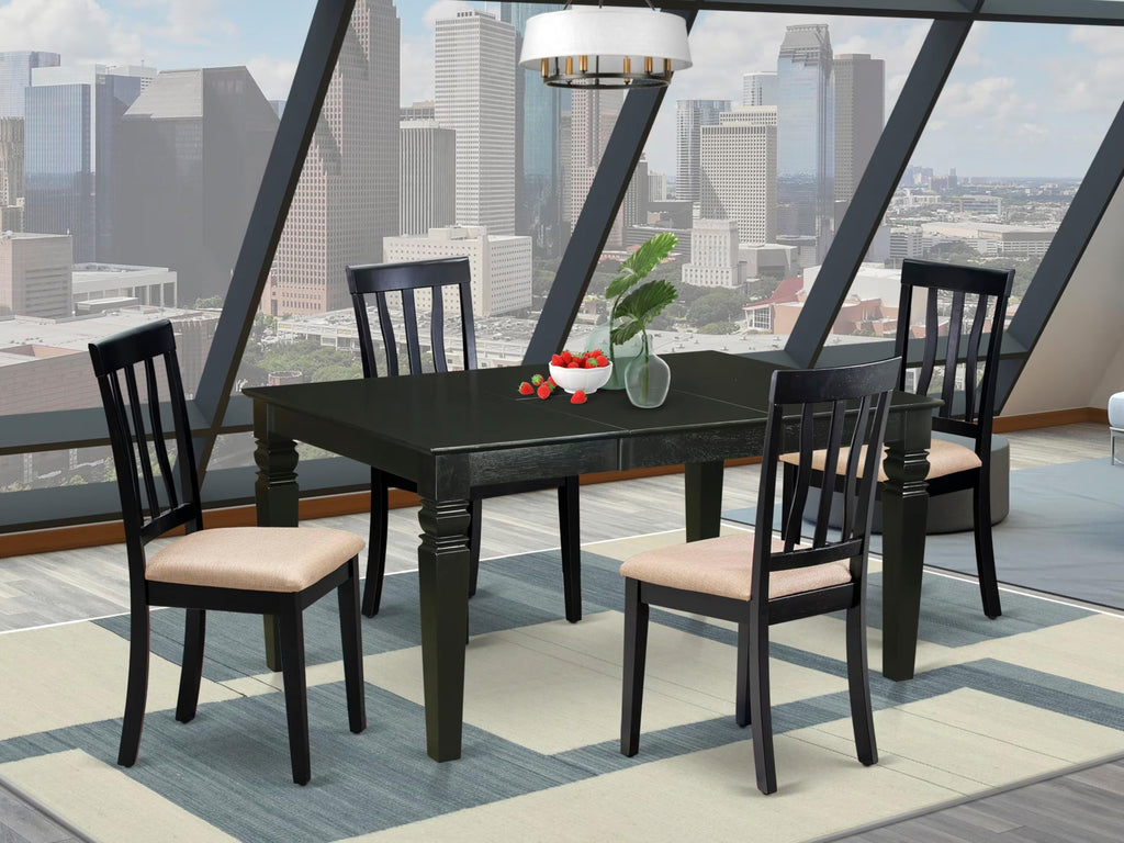 East West Furniture WEAN5-BLK-C 5 Piece Kitchen Table Set Includes a Rectangle Dining Room Table with Butterfly Leaf and 4 Linen Fabric Upholstered Chairs, 42x60 Inch, Black