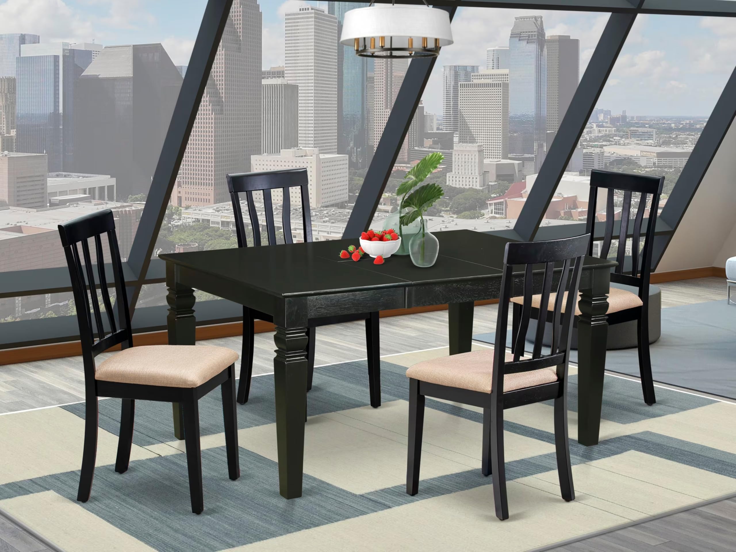 East West Furniture WEAN5-BLK-C 5 Piece Kitchen Table Set Includes a Rectangle Dining Room Table with Butterfly Leaf and 4 Linen Fabric Upholstered Chairs, 42x60 Inch, Black