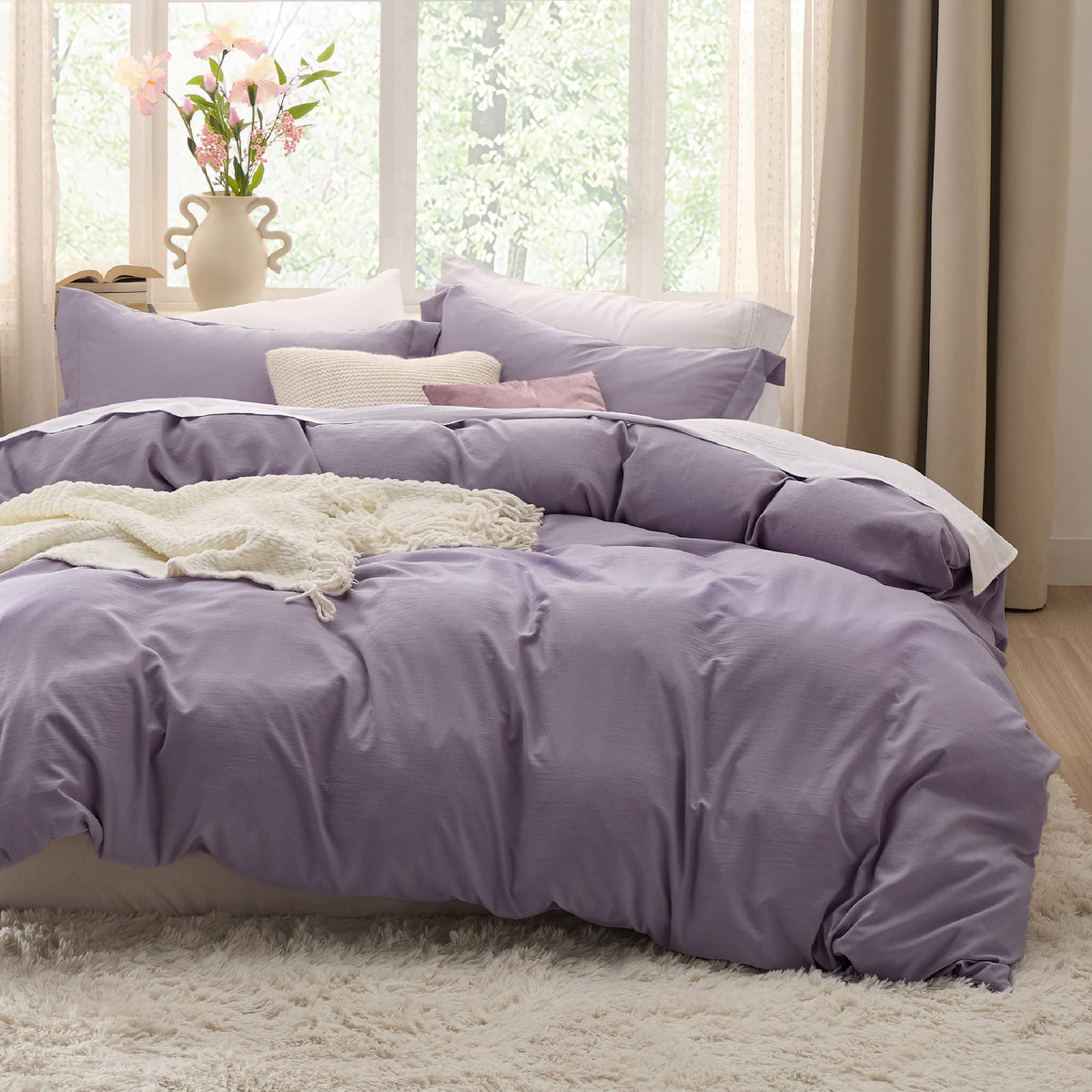 Bedsure Grayish Purple Duvet Cover Queen Size - Soft Prewashed Queen Duvet Cover Set, 3 Pieces, 1 Duvet Cover 90X90 Inches With