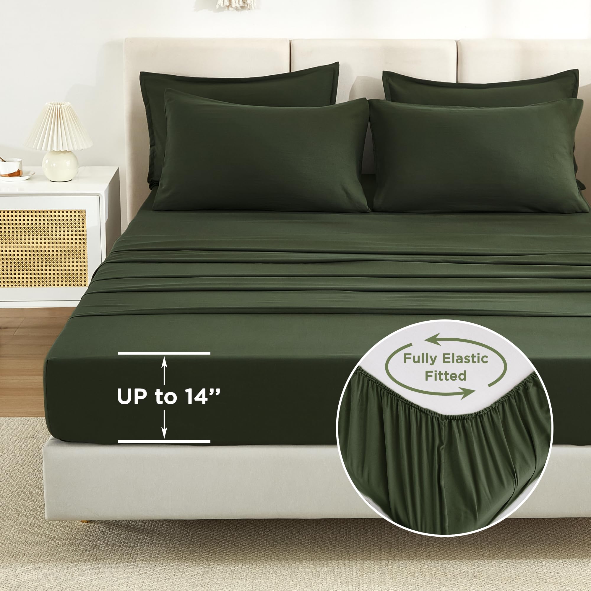 Litanika Dark Olive Green Queen Size Comforter Set - 7 Pieces Bed In A Bag Queen Beddding Comforter Sets, Plain Lightweight Bed