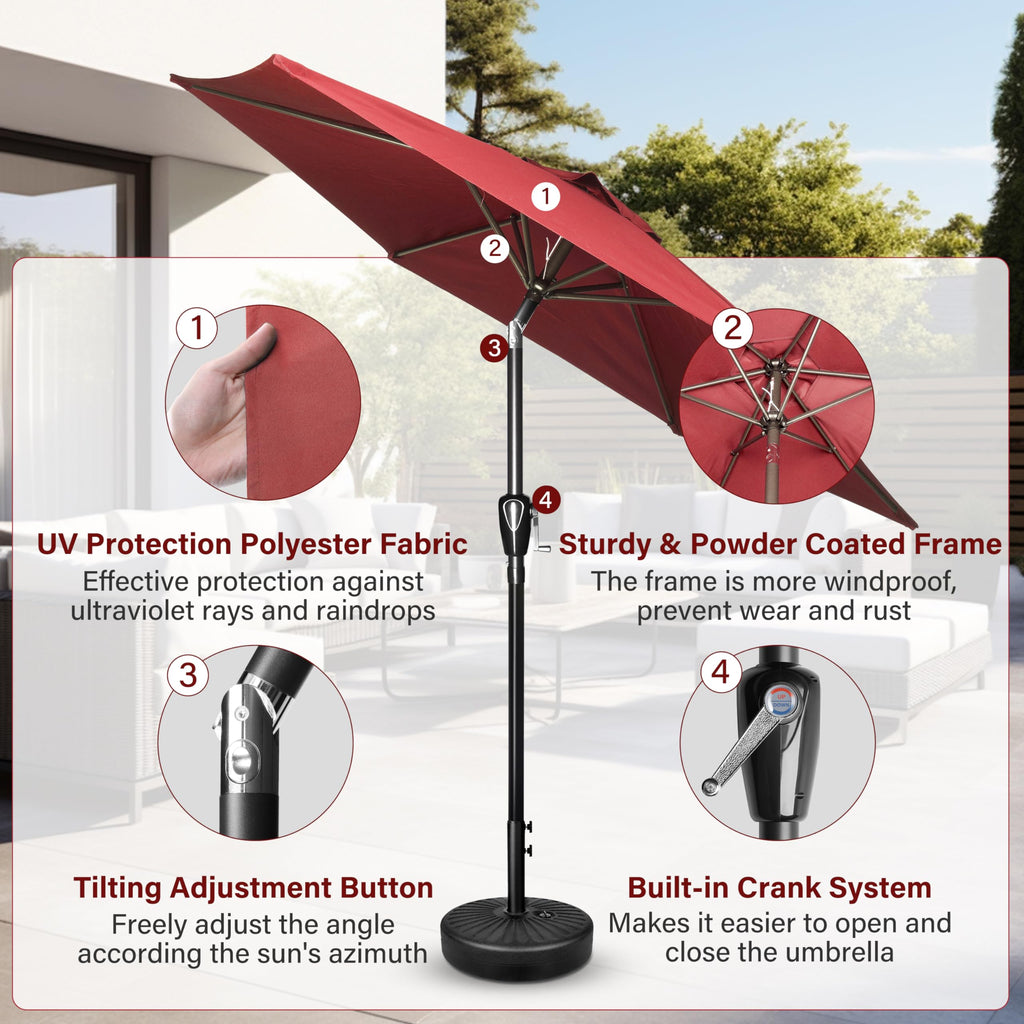 Simple Deluxe 2 Pack 7.5' Patio Umbrella Outdoor Table Market Yard Umbrella With 6 Sturdy Ribs For Backyard, Pool, Garden, Deck, Red