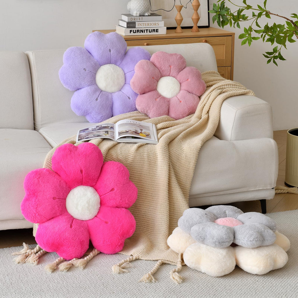 Flower Shaped Pillow, Cute Decorative Throw Pillows With Soft Rabbit Fur For Couch Bed Chair Floor, Christmas Pillow Seating Cus