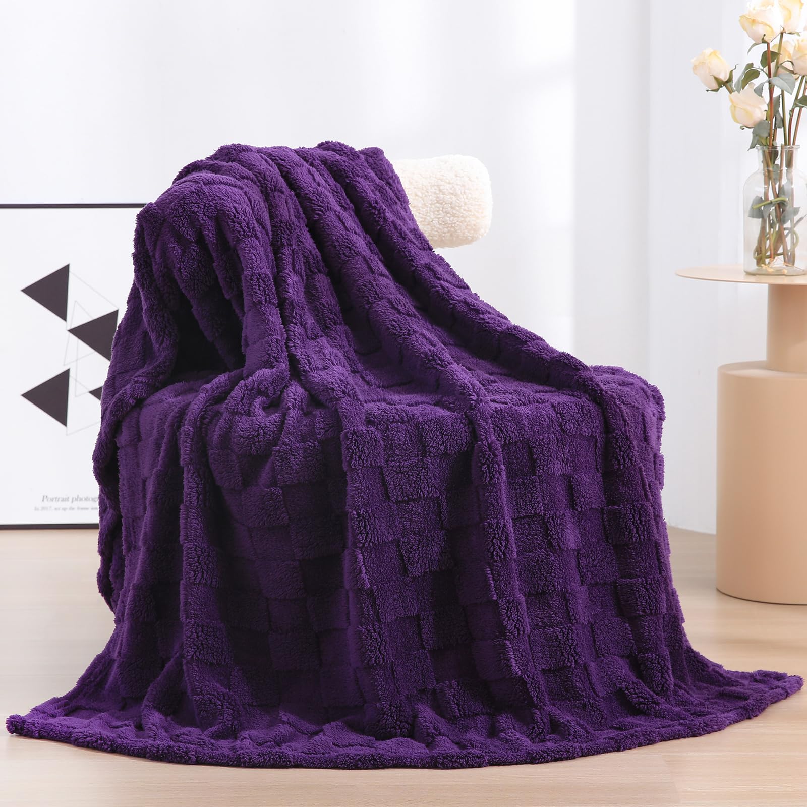Linecooo Deep Purple Fleece Throw Blanket 50     60    For Couch Sofa Bed,Super Soft Cozy Plush Microfiber Flannel Blanket With
