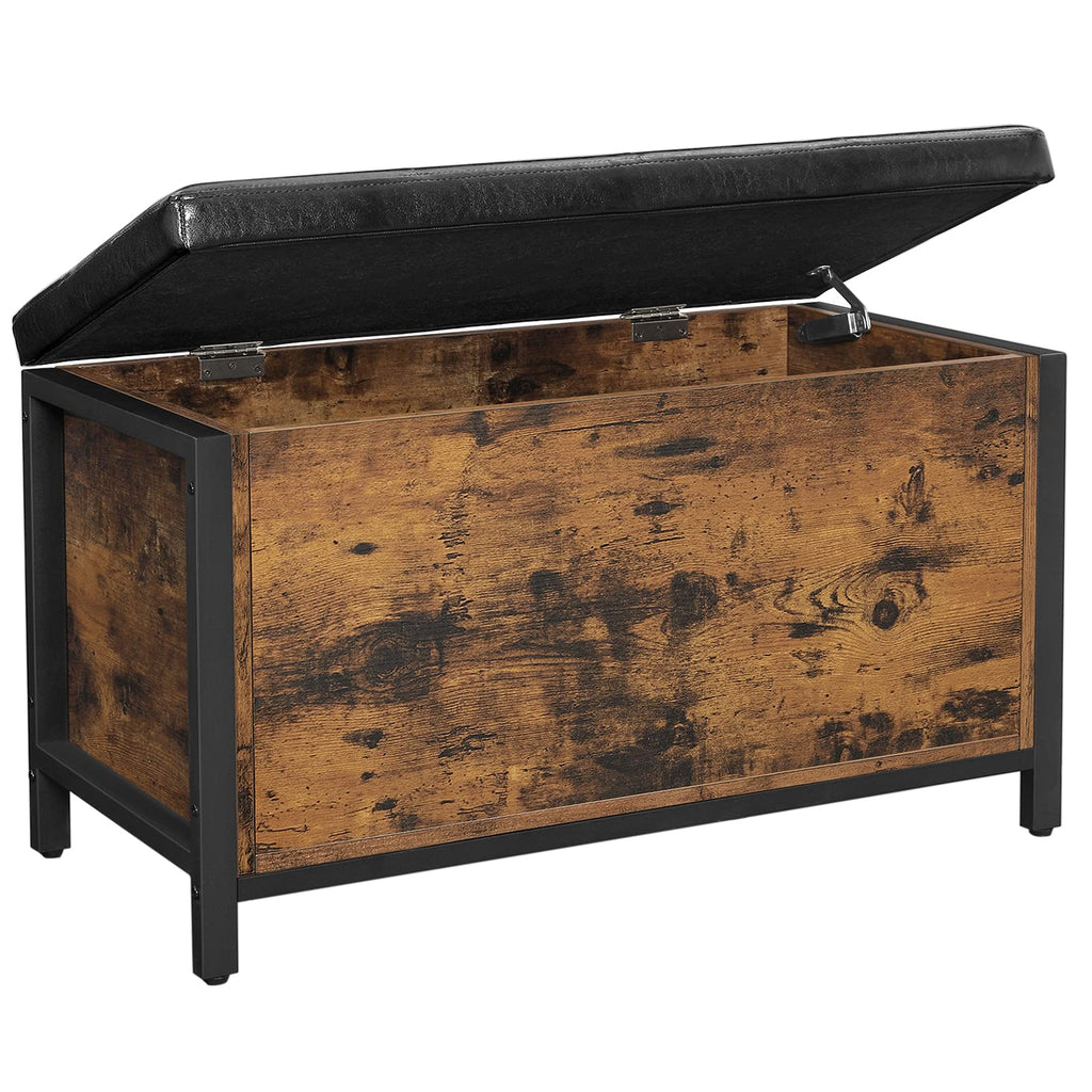 Vasagle Entryway Storage Bench, Flip Top Storage Ottoman And Trunk With Padded Seat, Bed End Stool, Hallway Living Room Bedroom, Supports 198 Lb, Industrial, Rustic Brown And Black Ulsc80Bx