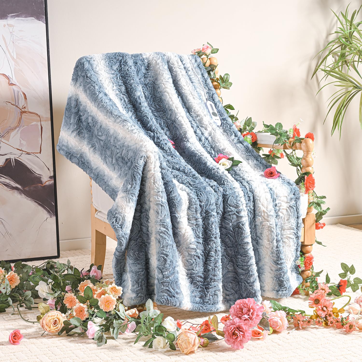 Woomer [5 Year Warranty Electric Heated Throw Blanket (50'X 60'), Eco-Friendly Faux Fur&Soft Sherpa,Fast Heating Blanket With