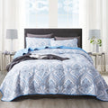 Newlake Cotton Bedspread Quilt Sets - Reversible Patchwork Coverlet Set, Blue Classic Royal Pattern, California King Size