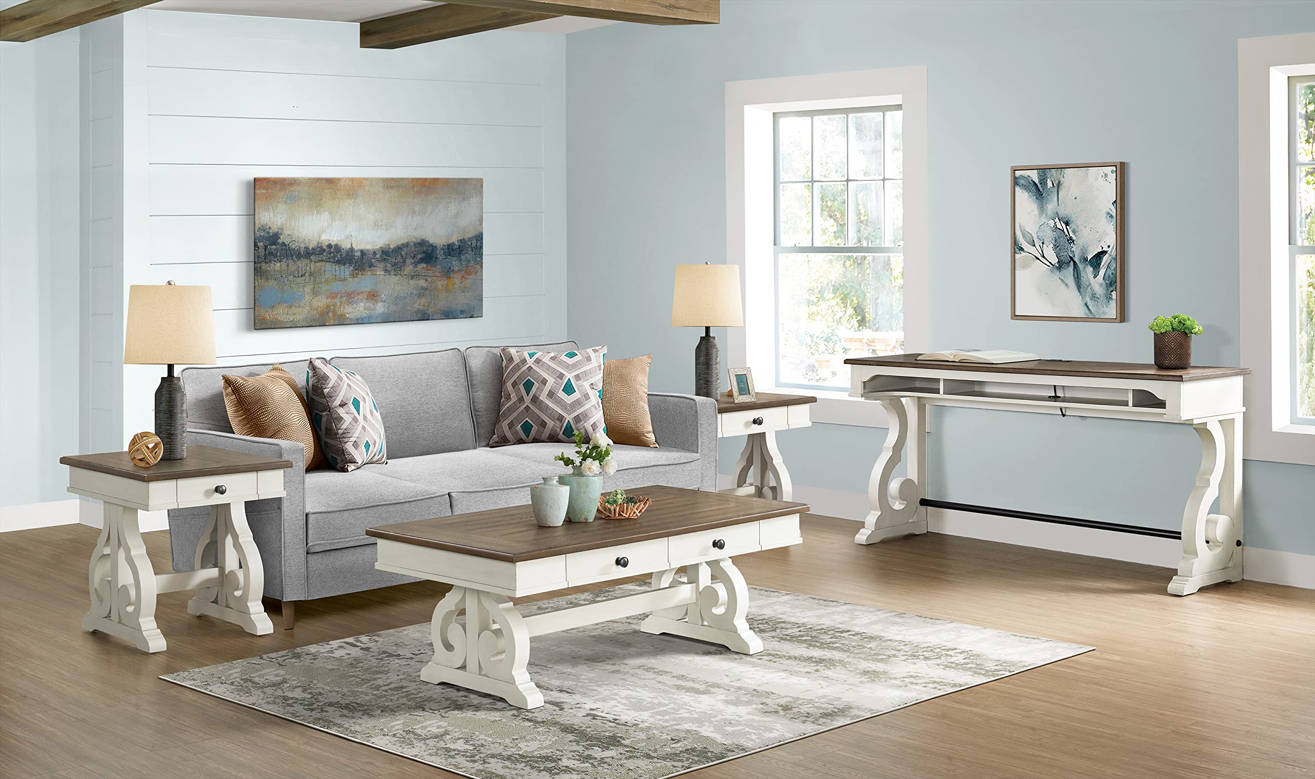 Intercon Drake, Rustic White & French Oak Coffee Tables