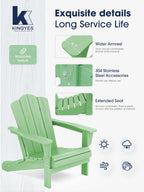 Kingyes Folding Adirondack Chair Set Of 2, Hdpe All-Weather Folding Adirondack Chair, Light Green