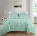 Chezmoi Collection Berlin 3-Piece Pintuck Pinch Pleat Bedding Comforter Set (Full, Seafoam Green)