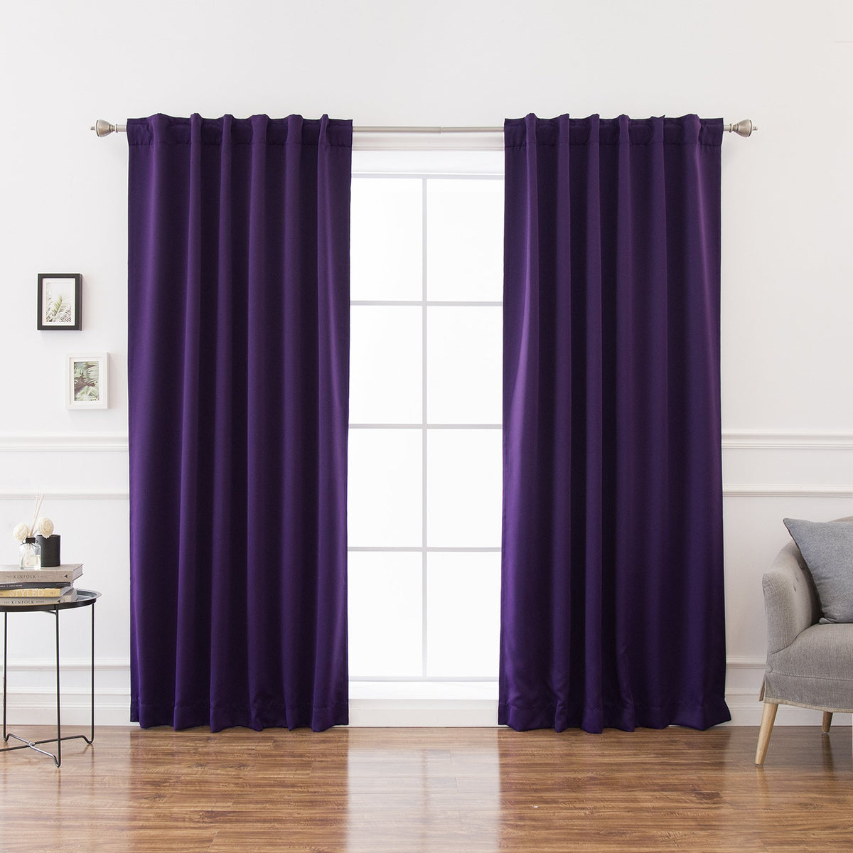 Best Home Fashion Basic Thermal Insulated Blackout Curtains - Back Tab/Rod Pocket - Purple - 52' W X 84' L - Tie Backs Include