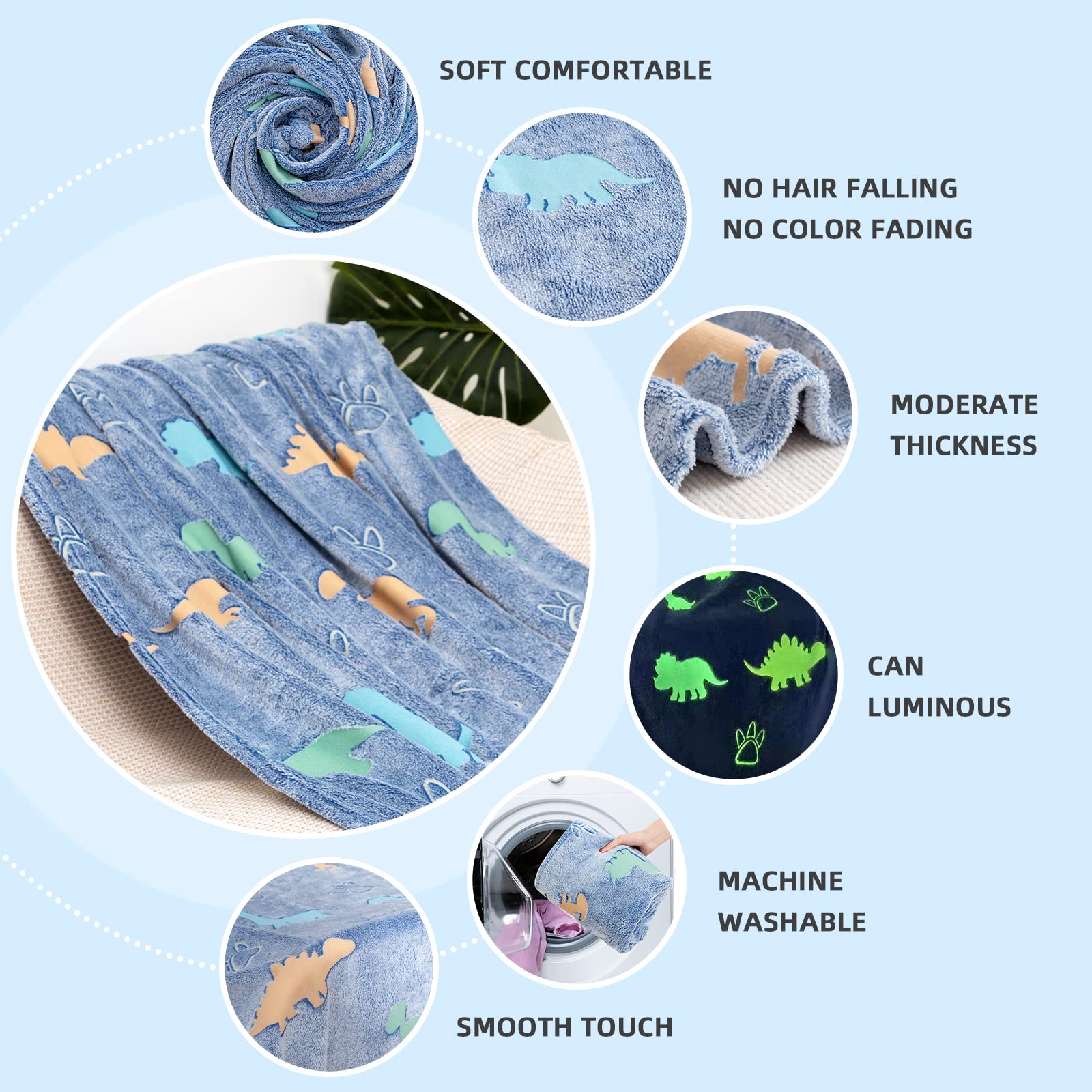 Gosalisu Glow In The Dark Dinosaur Throw Blanket 50 X60 Inch Luminous Dino Blanket Toys For 3 4 5 6 7 8 9 10 11 12 Year Old Boys