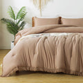 Andency Taupe Comforter Set Full Size, 3 Pieces Boho Tassel Lightweight Bedding Comforter Sets, Tan All Season Soft Fluffy Fring
