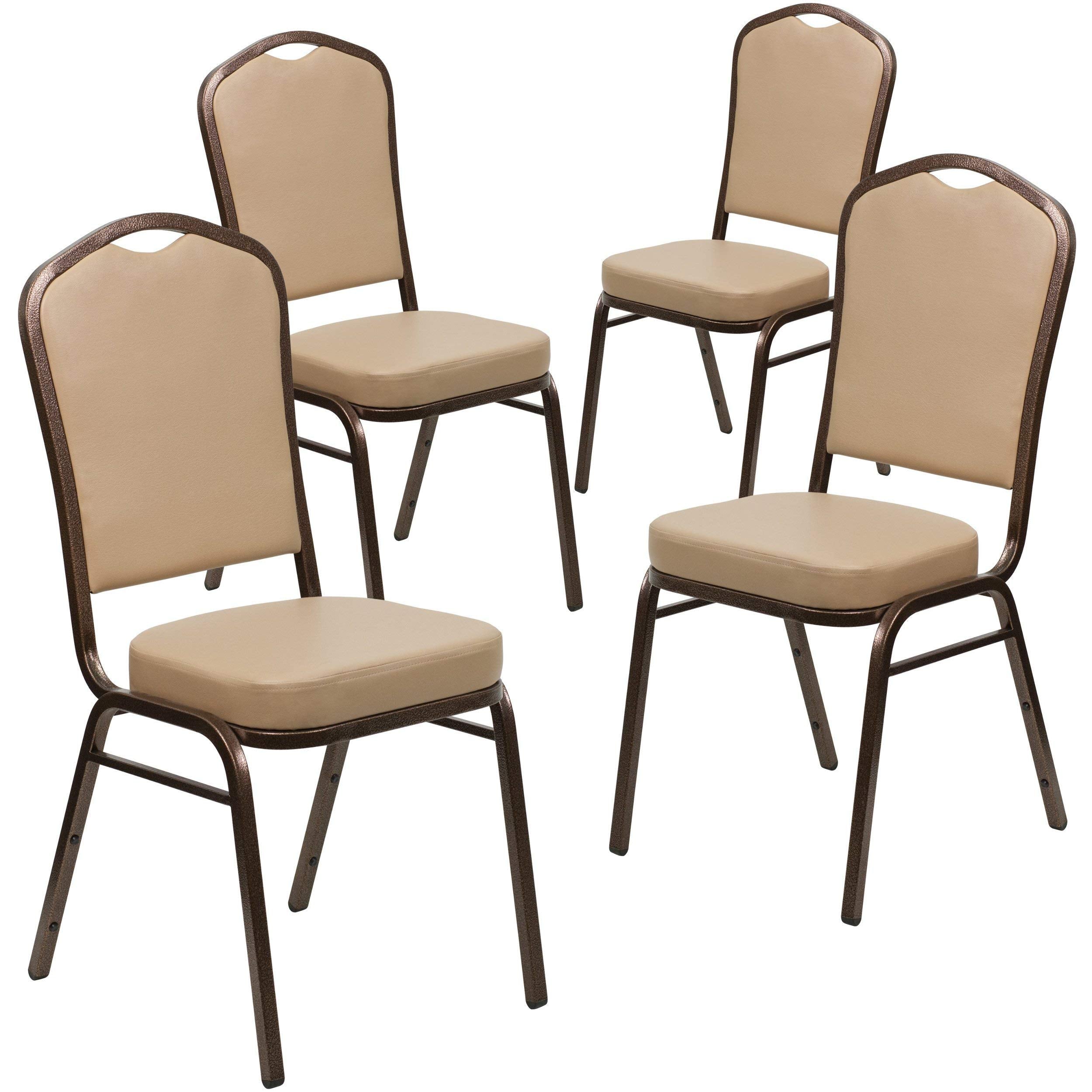 4 Pk. Stacking Chair with Navy Blue Patterned Fabric - Gold Vein Frame