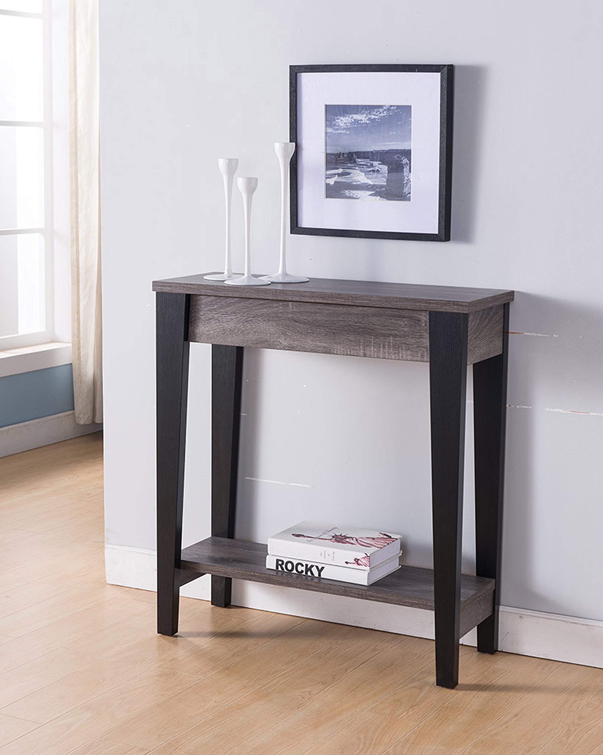 Benjara Benzara Wooden Console Table With Bottom Shelf, Black And Gray,